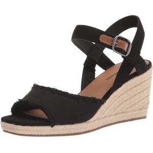 Lucky Brand Black and Tan Wedge Espadrilles with Ankle Strap